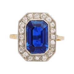 Edwardian Emerald Cut Sapphire Yellow and White Gold Ring