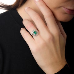 Edwardian emerald diamond 18k yellow gold ring