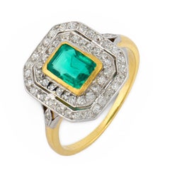 Edwardian emerald diamond 18k yellow gold ring