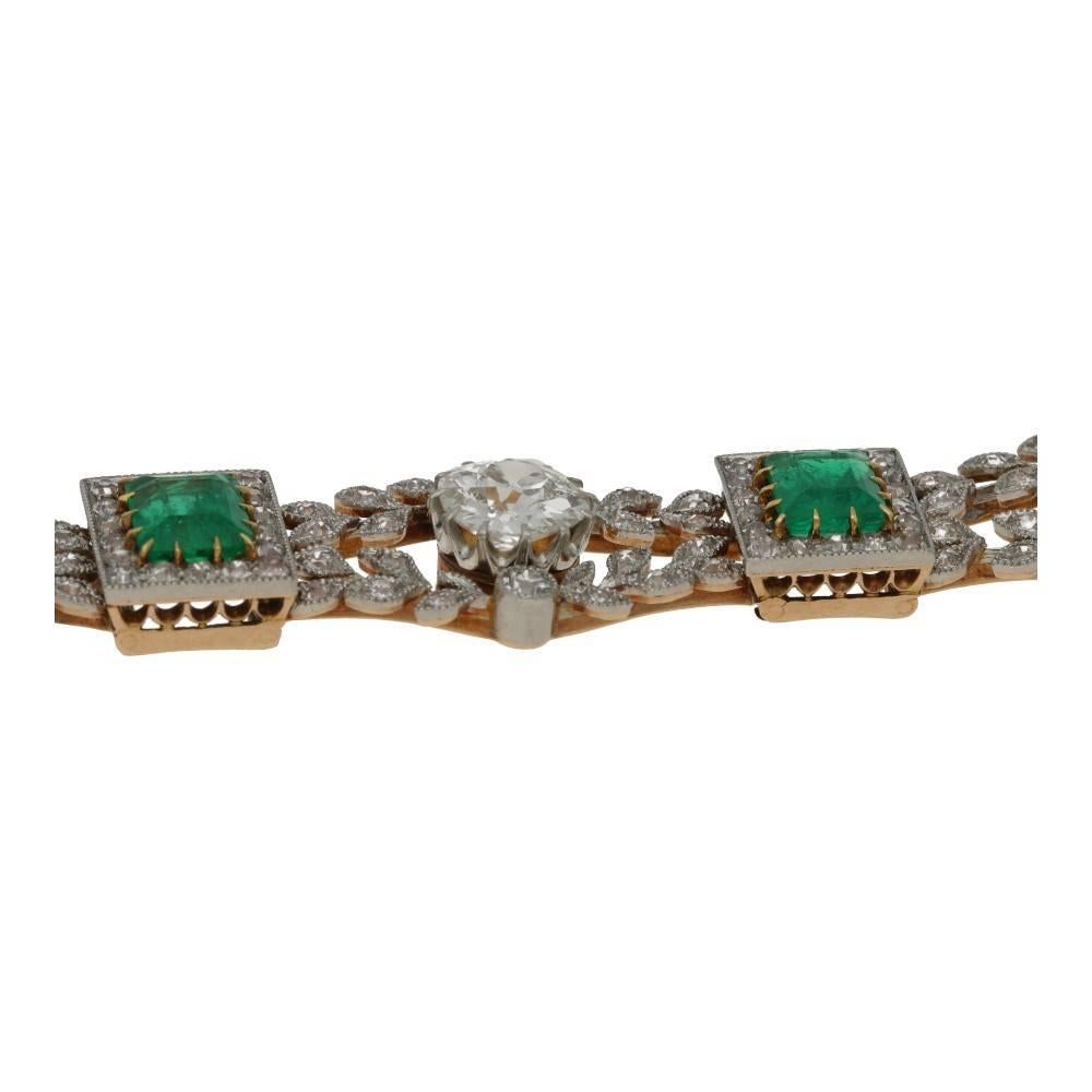 Old European Cut Edwardian Emerald Diamond Bracelet