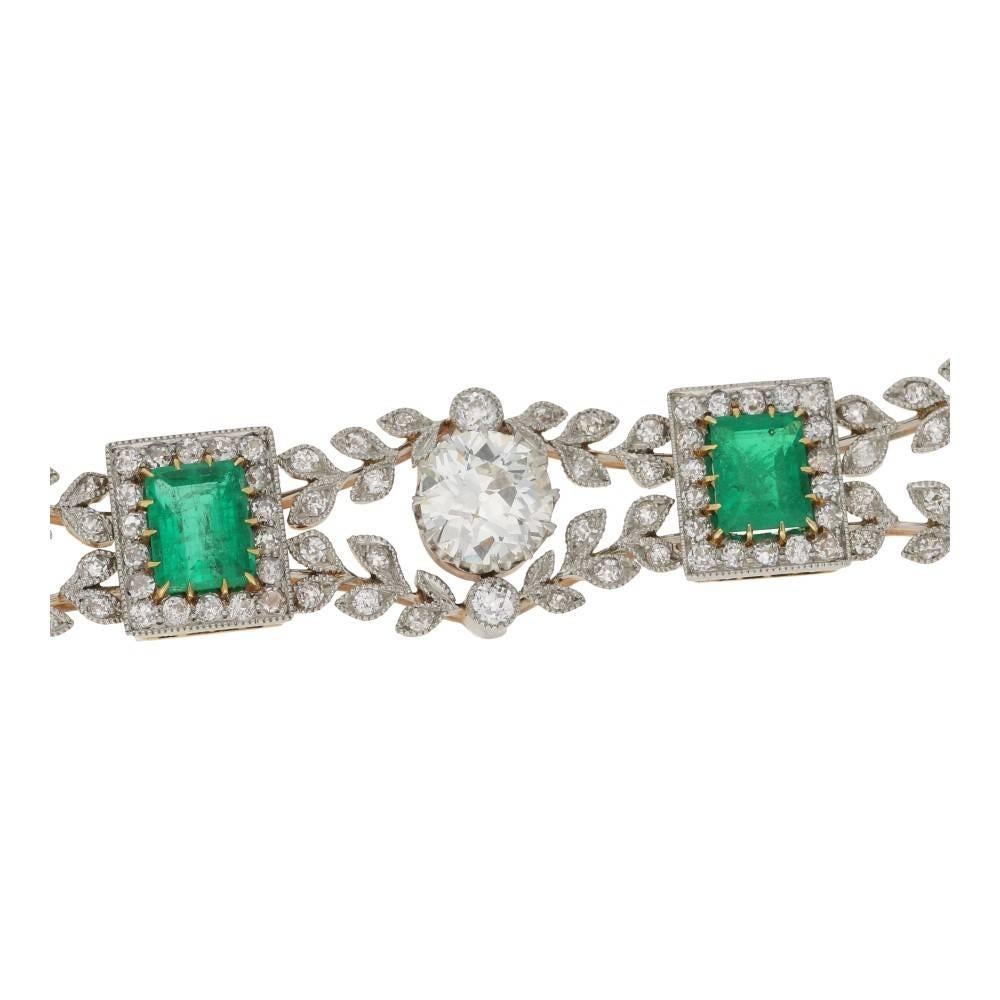 Edwardian Emerald Diamond Bracelet In Excellent Condition In London, GB