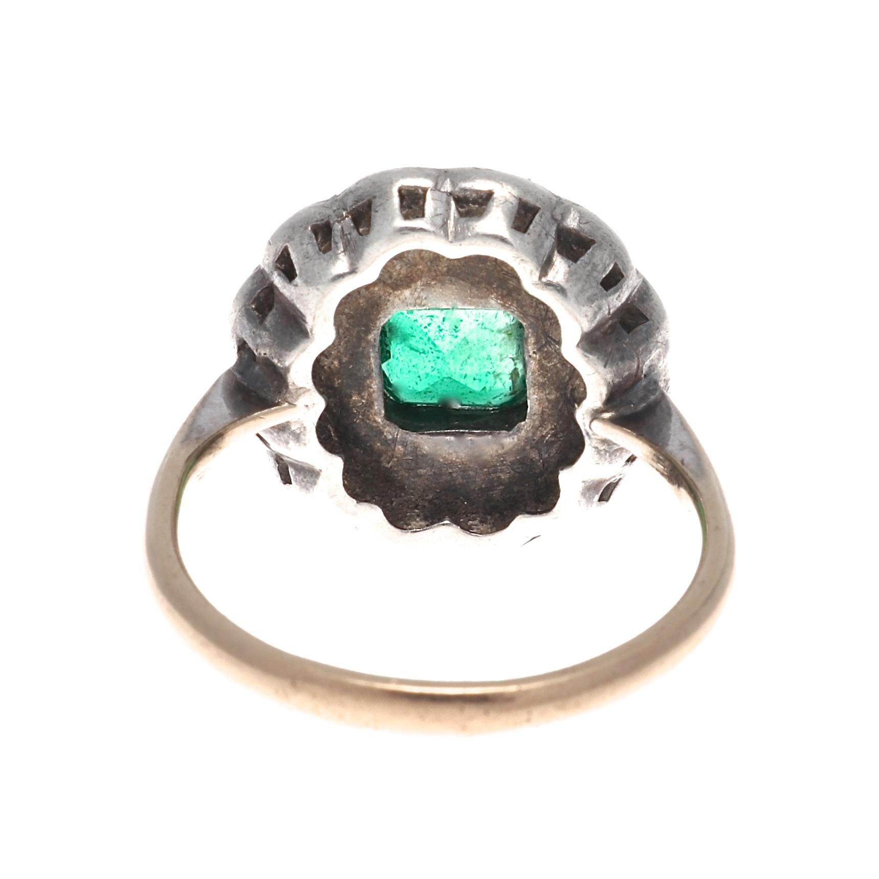 Women's Edwardian Emerald Diamond Gold Cluster Ring