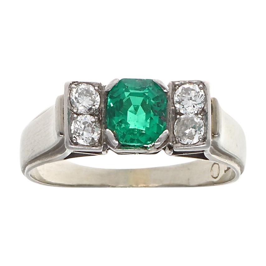 Edwardian Emerald Diamond Gold Ring