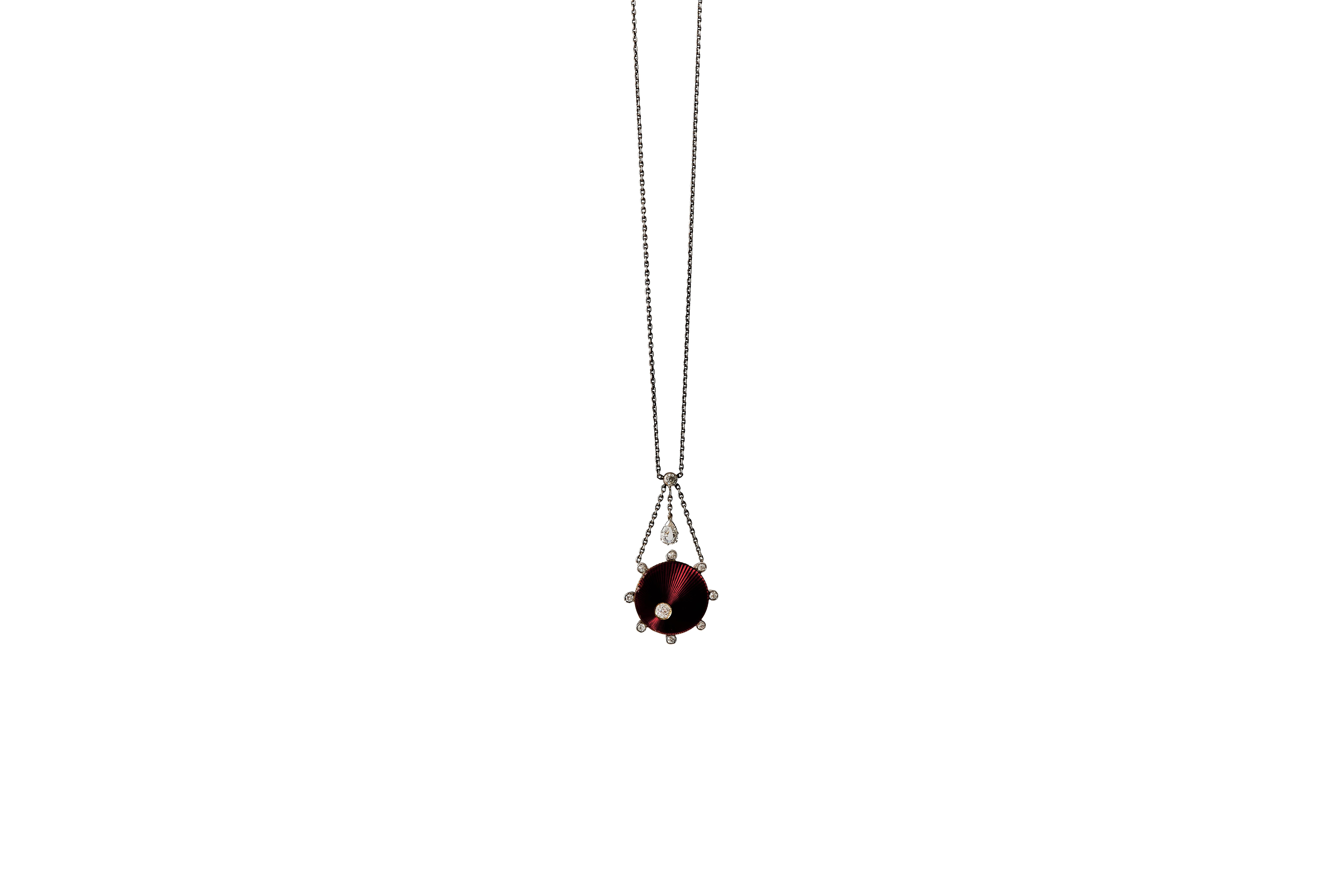Taglio a goccia Collana edoardiana in smalto e diamanti, 1910 circa. in vendita