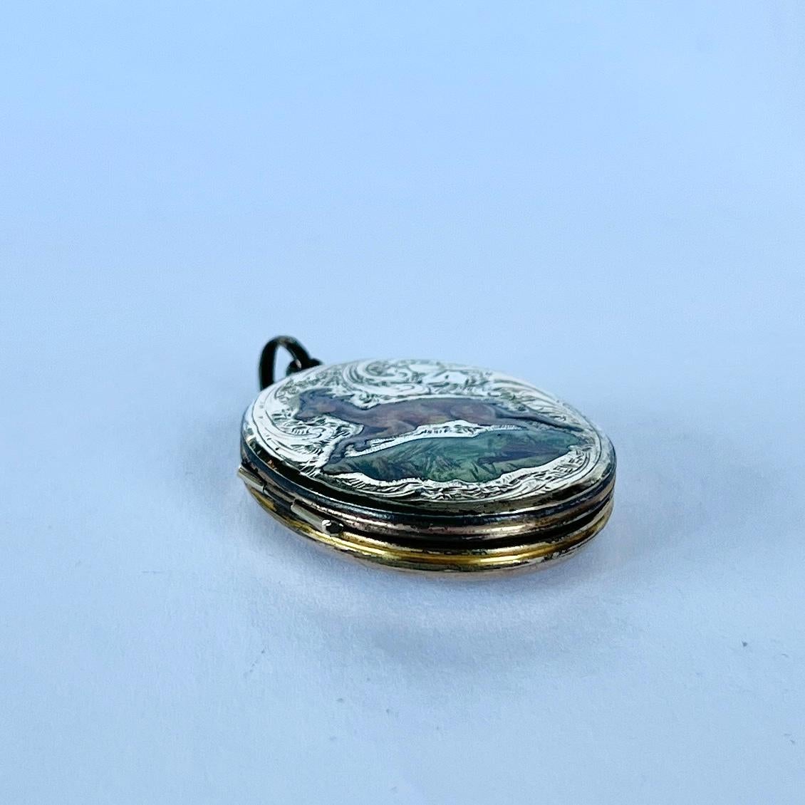 da uomo o donna Medaglione commemorativo edoardiano in smalto e argento con ritratto di capra in vendita