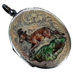 Edwardian Enamel and Silver Memorial Locket With Goat Portrait
