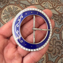 Edwardian Enamel and Sterling Silver Belt Buckle, Birmingham 1909