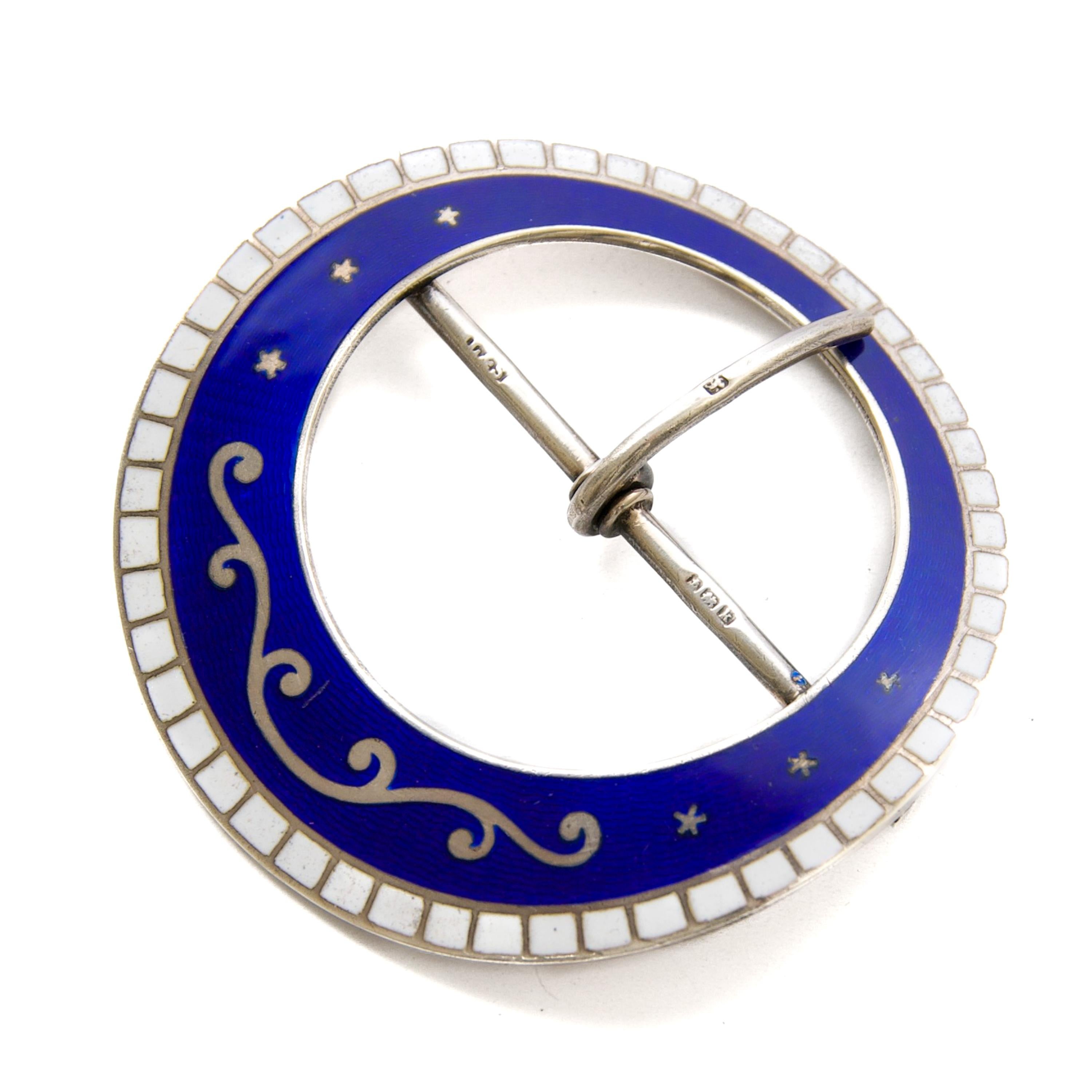 Edwardian Enamel and Sterling Silver Belt Buckle, Birmingham 1909 In Good Condition For Sale In Rotterdam, NL