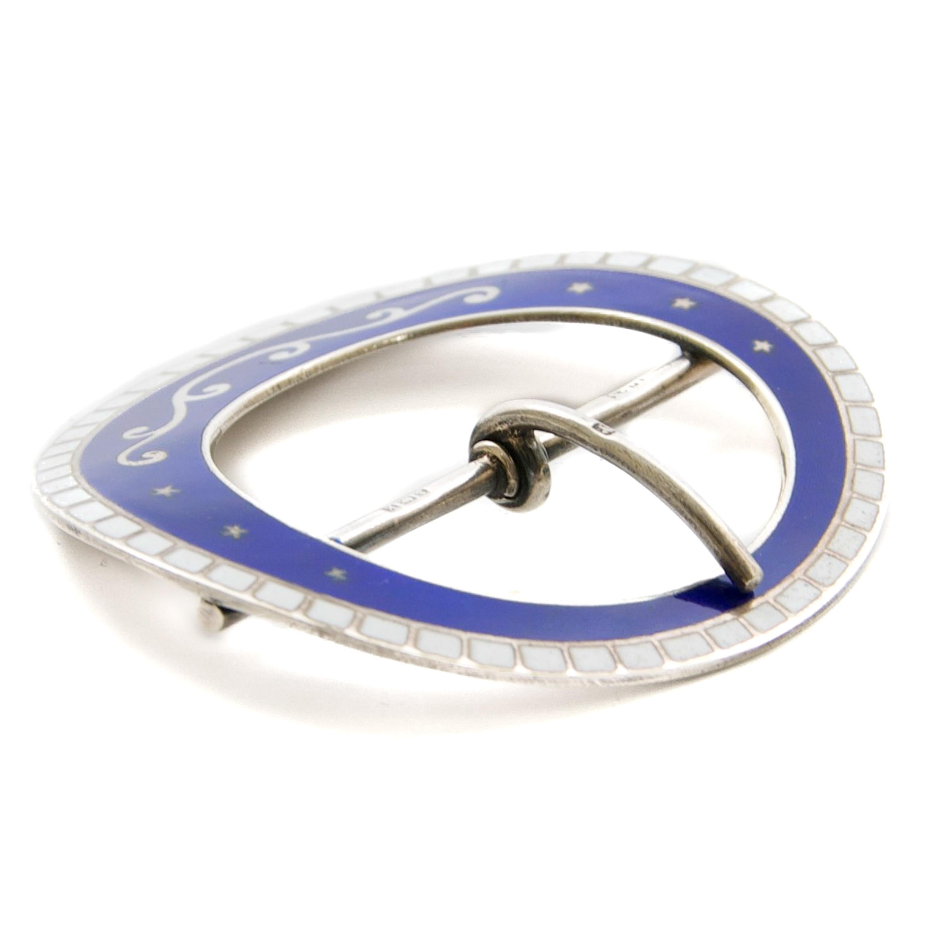 Women's Edwardian Enamel and Sterling Silver Belt Buckle, Birmingham 1909 For Sale