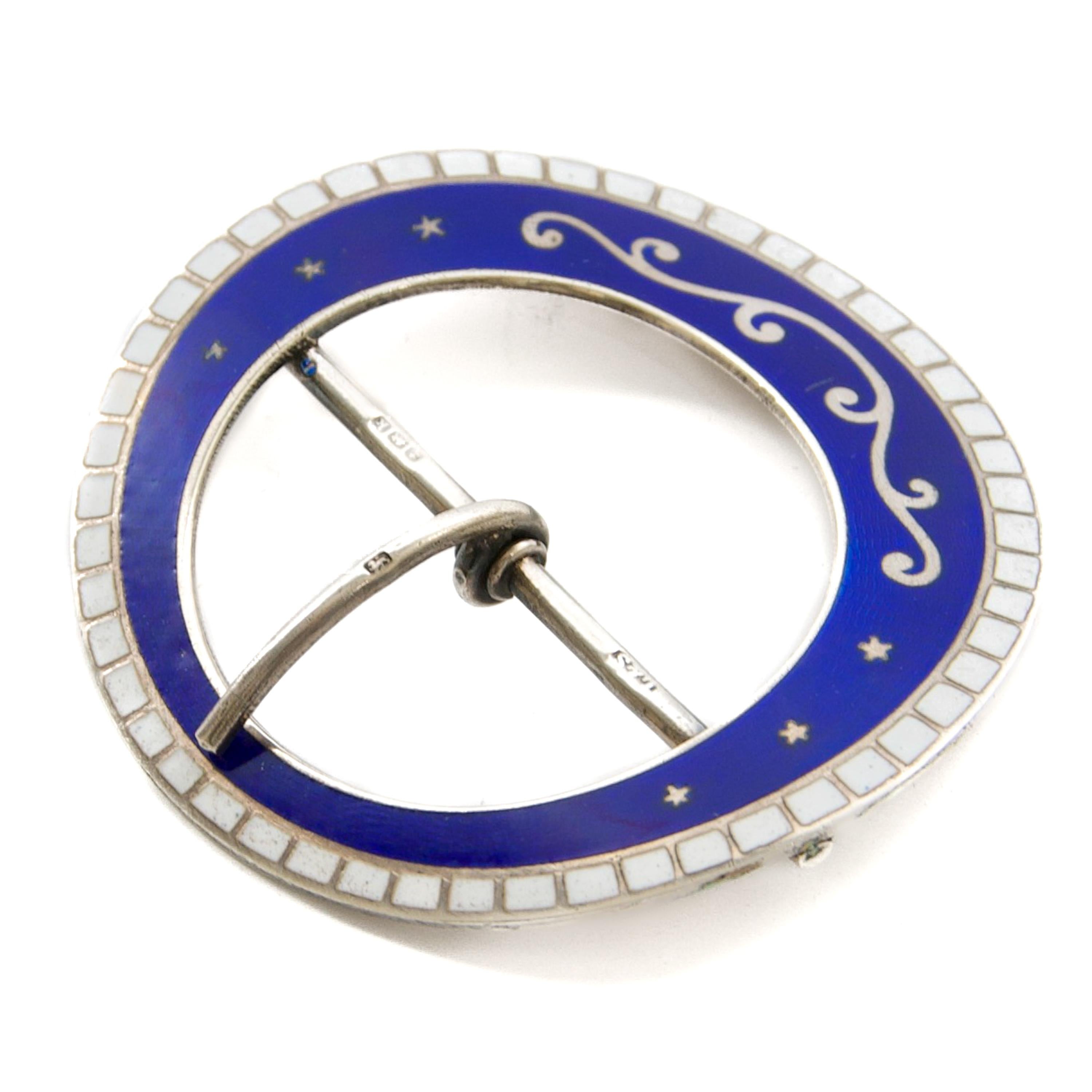 Edwardian Enamel and Sterling Silver Belt Buckle, Birmingham 1909 For Sale 1