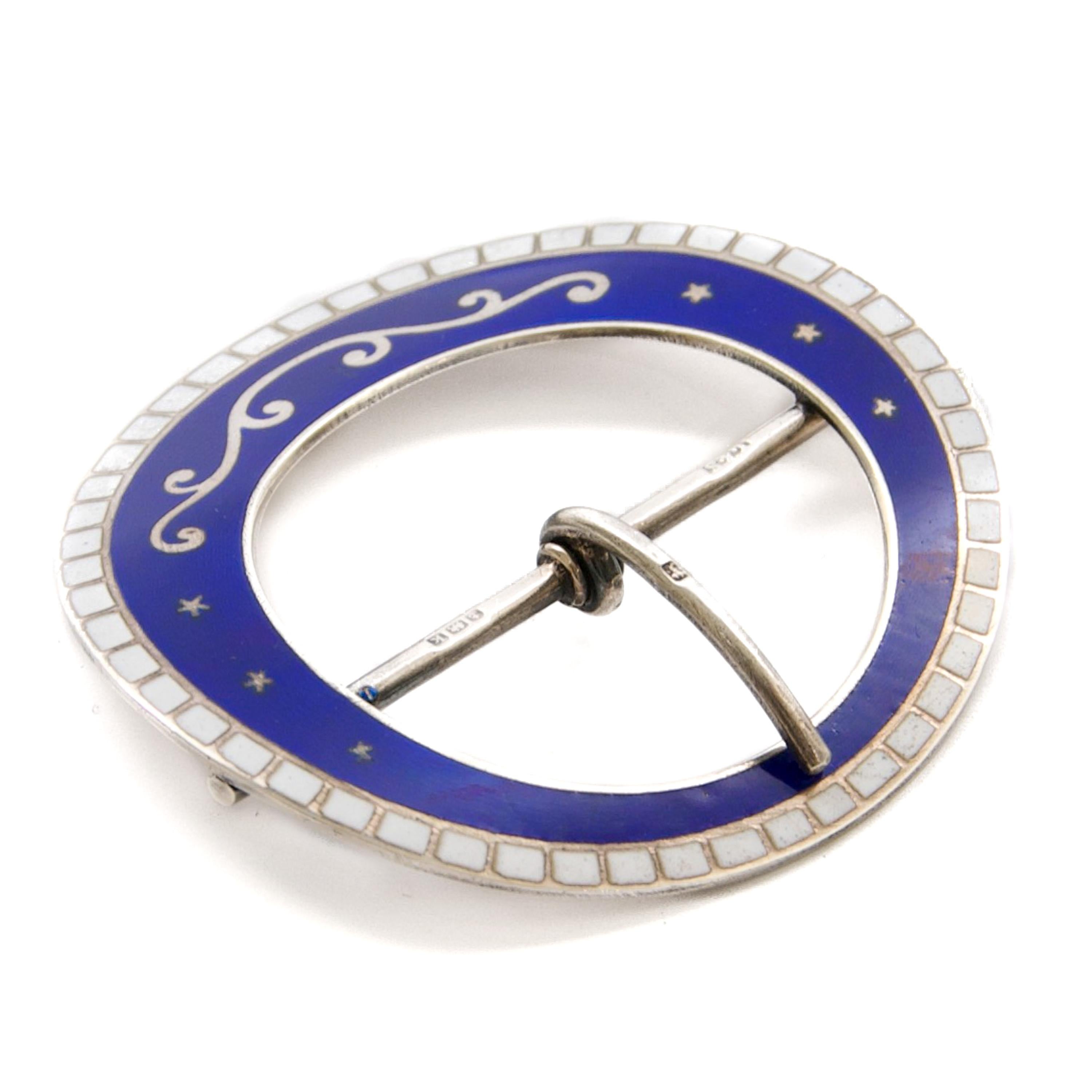Edwardian Enamel and Sterling Silver Belt Buckle, Birmingham 1909 For Sale 2