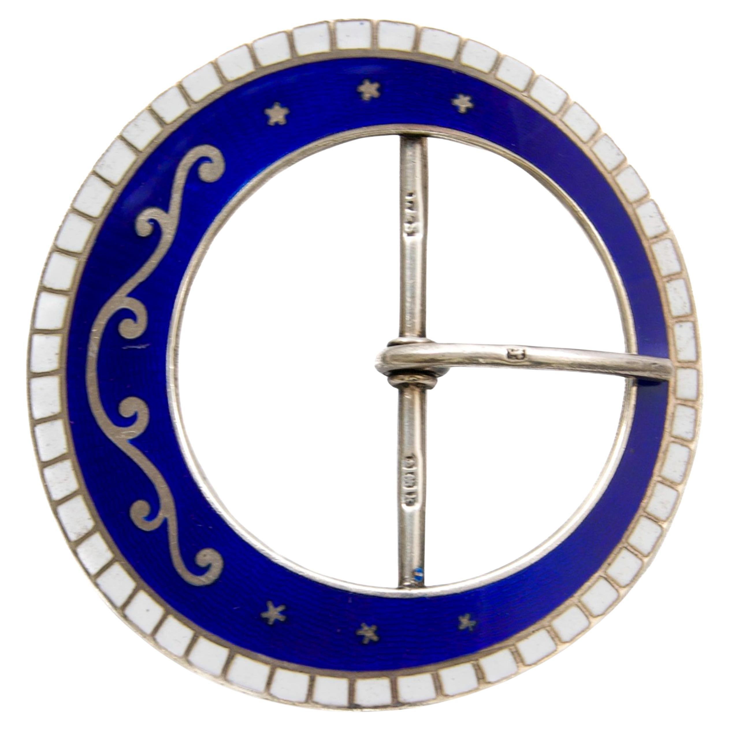 Gürtelschnalle aus Emaille und Sterlingsilber im Edwardianischen Stil, Birmingham 1909
