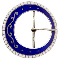 Boucle de ceinture édouardienne en émail et argent sterling, Birmingham 1909