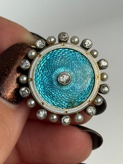 Edwardian Enamel, Pearl and Diamond Brooch Pendant
