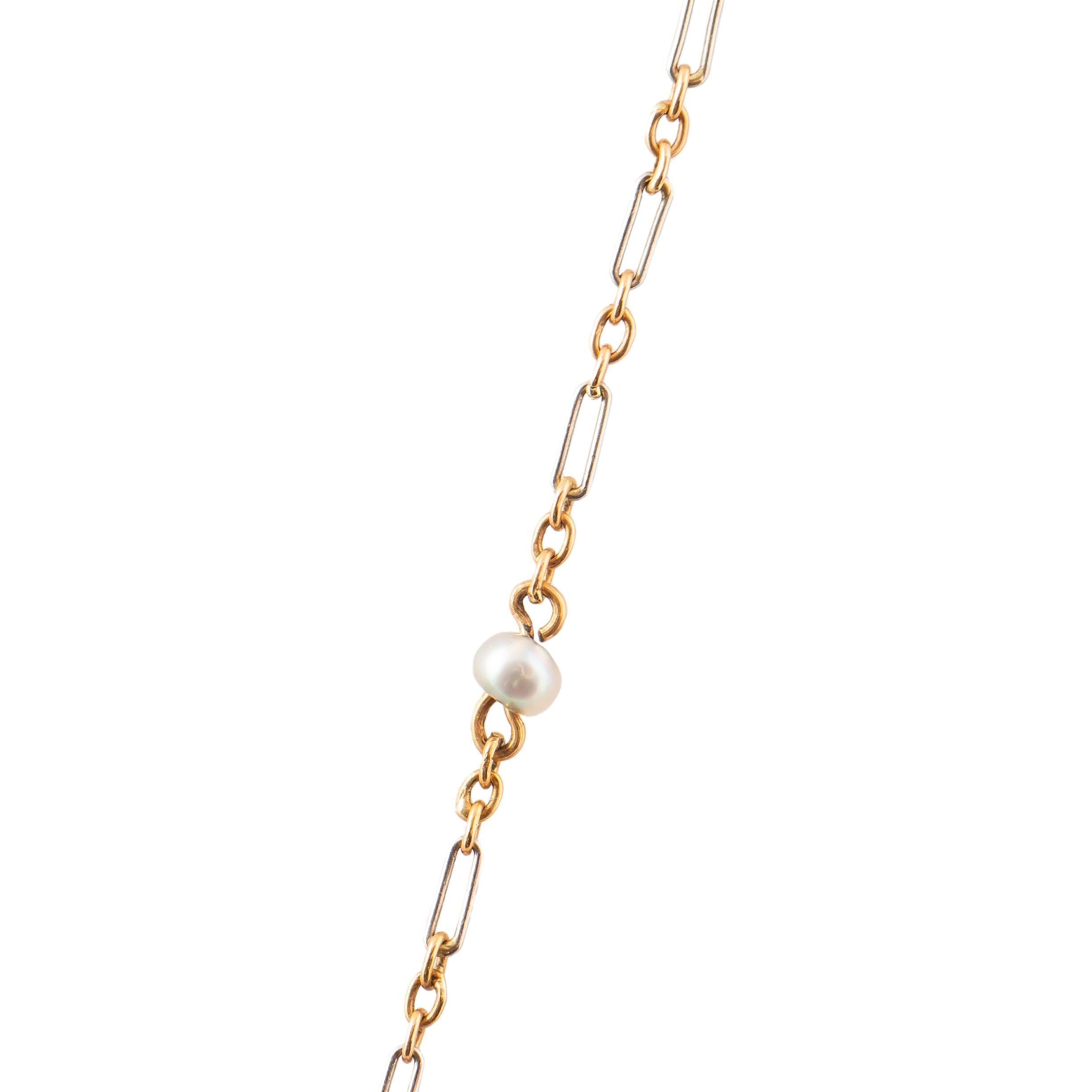 Edwardian Enamel Peridot Pearl Diamond Gold Drop Necklace, circa 1910 For Sale 1