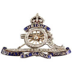 Royal Artillery Brooch in 18 Carat Gold, Diamonds & Enamel, English circa 1910