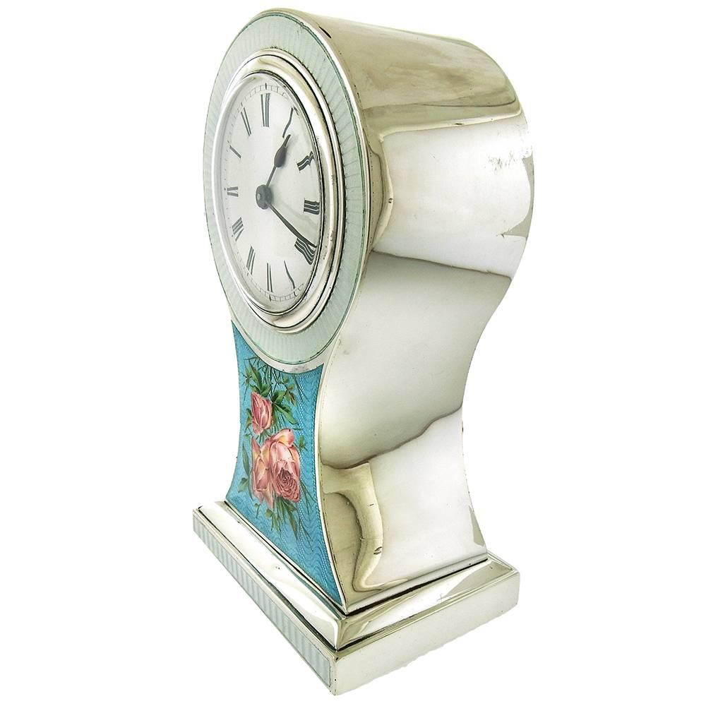 Edwardian Enamel Sterling Boudoir/Mantel Clock In Excellent Condition In New York, NY