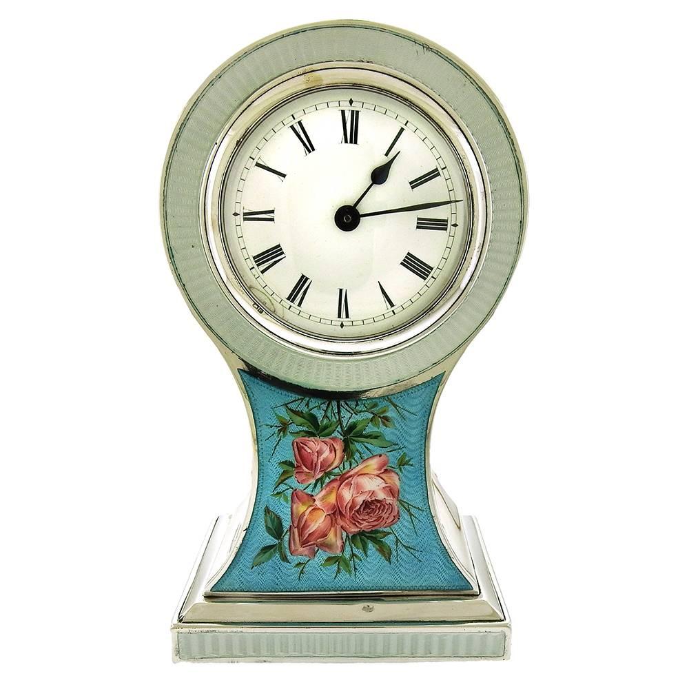 Edwardian Enamel Sterling Boudoir/Mantel Clock