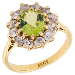 Edwardian English 18k Peridot & Diamond Halo Ring Edwardian English 18k Peridot & Diamond Halo Ring