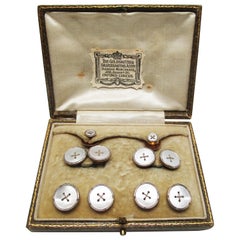 Edwardian English 9 Carat Rose Gold Mother of Pearl Dress Set in Box