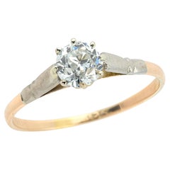 Edwardian English 9k/Platinum Diamond Engagement Ring .62ct