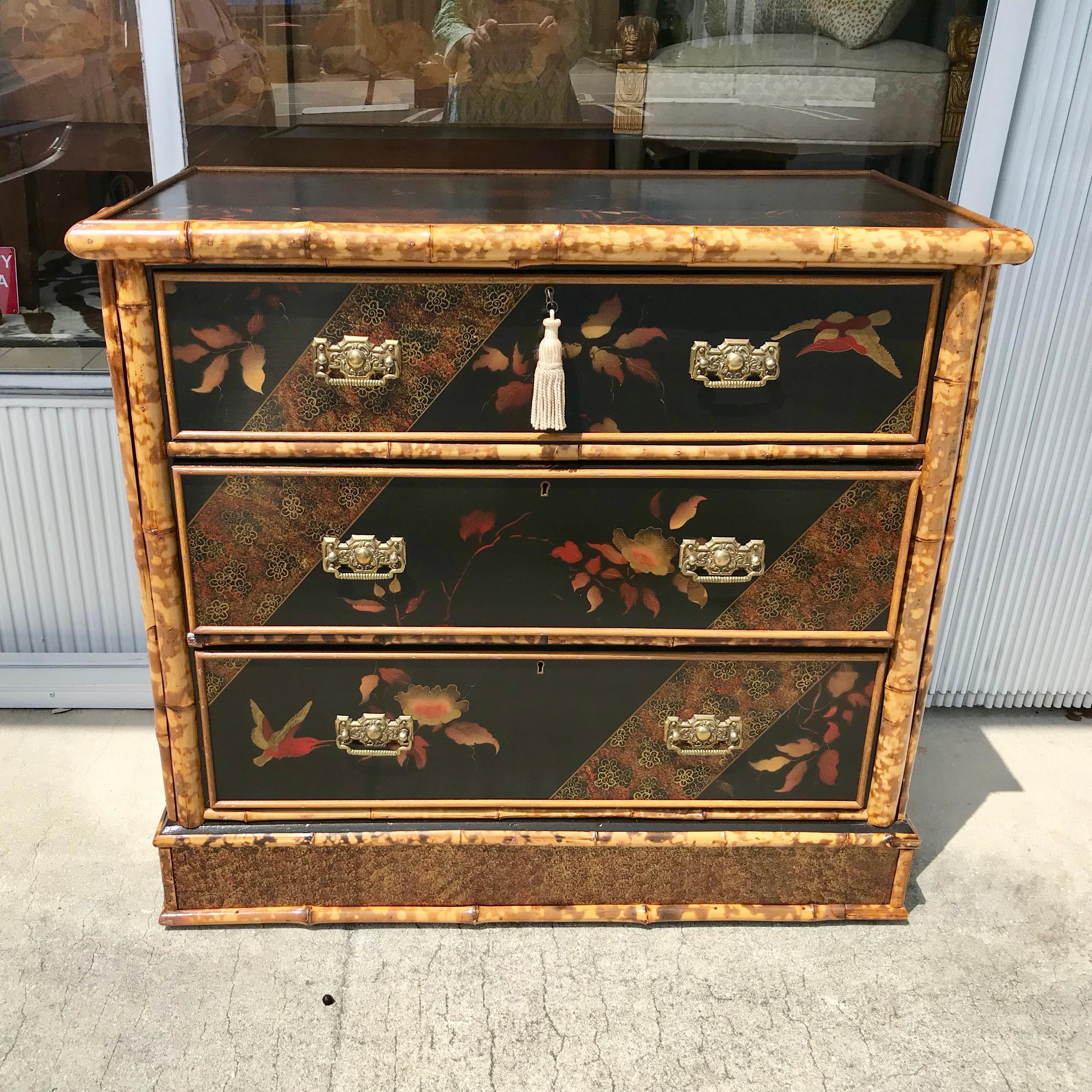 Edwardian English Bamboo Lacquered Dresser In Good Condition In West Palm Beach, FL