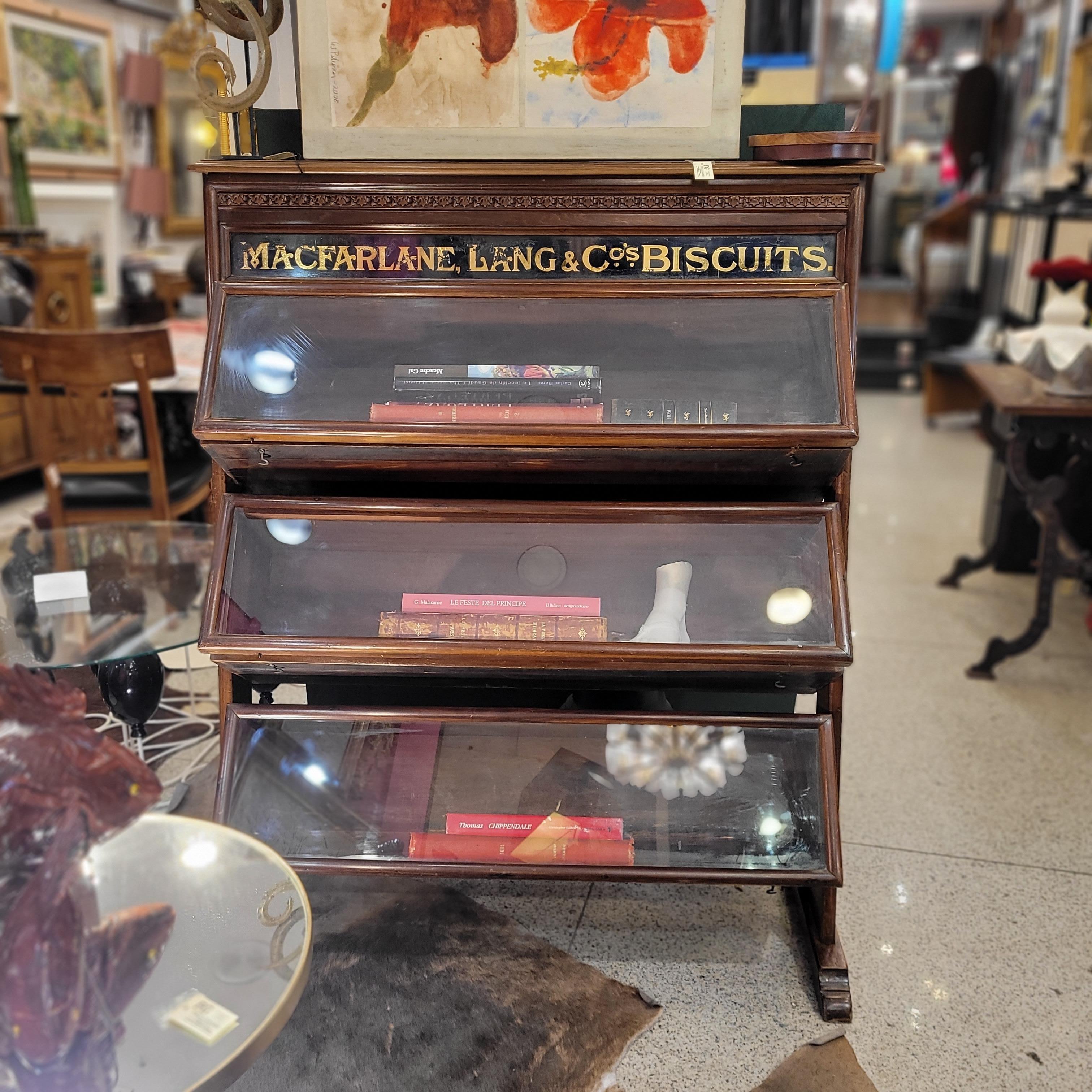 Early 20th Century Edwardian English Biscuit Display Case / Display Cabinet Macfarlane Lang & Co For Sale