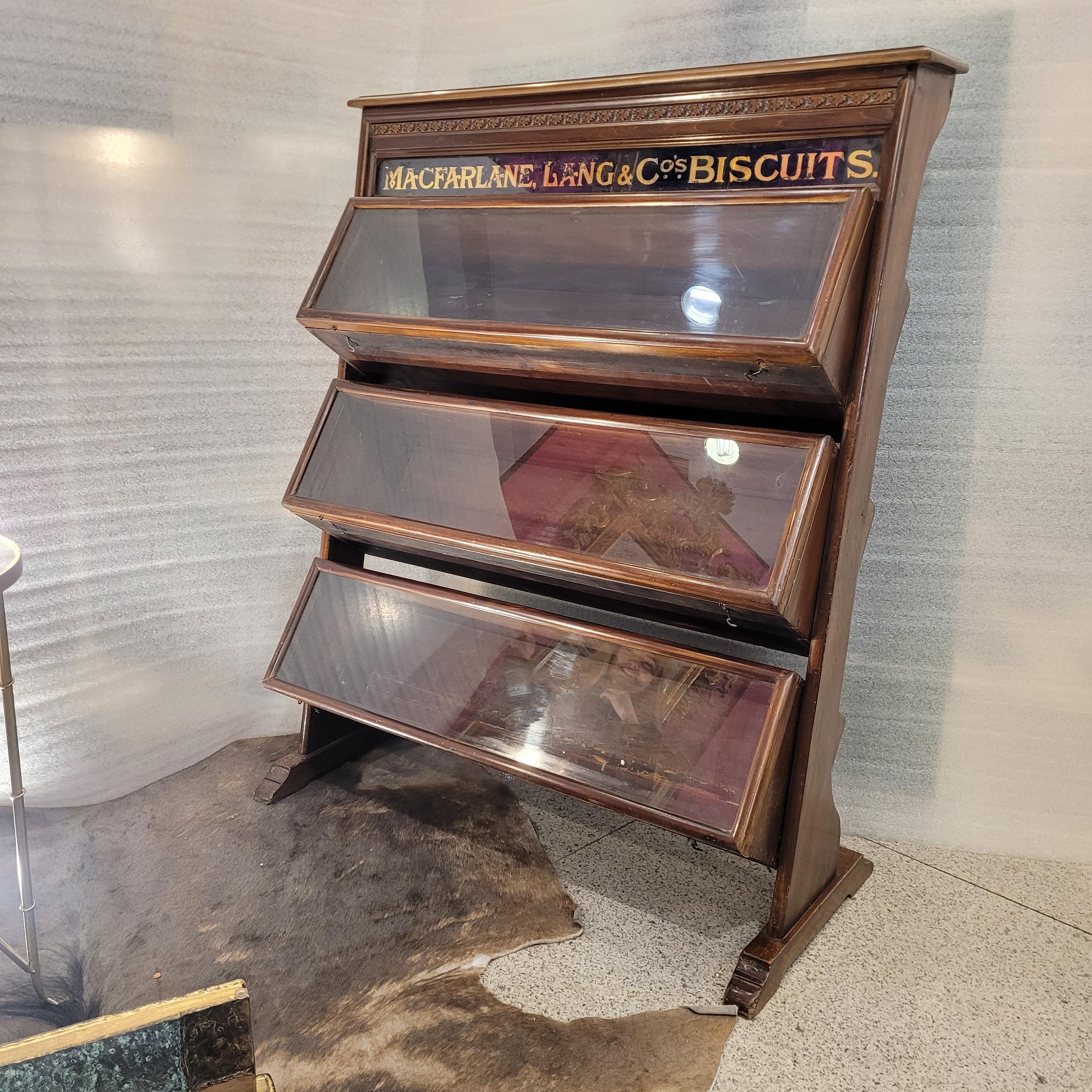 Wood Edwardian English Biscuit Display Case / Display Cabinet Macfarlane Lang & Co For Sale