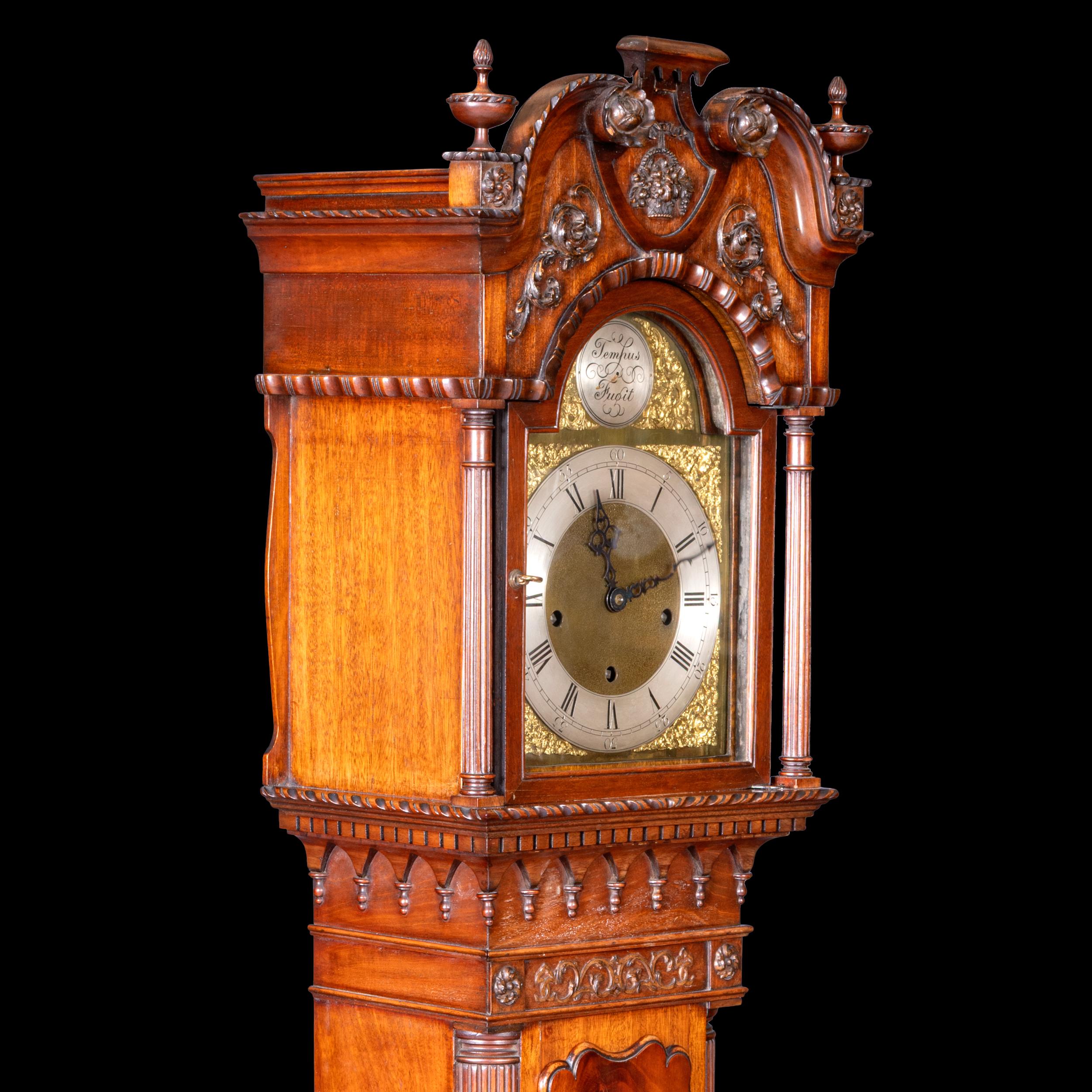 Late 19th Century Edwardian English Chippendale Style Miniature Grandfather / Grandmother Clock For Sale