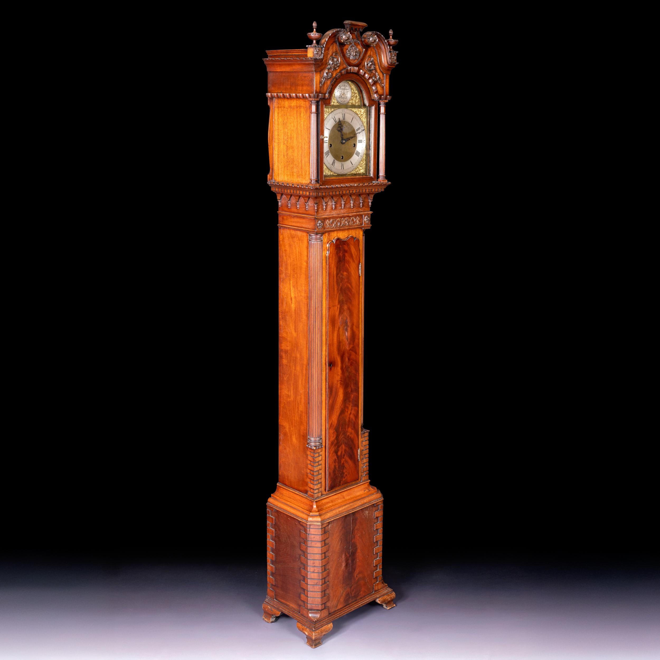 Brass Edwardian English Chippendale Style Miniature Grandfather / Grandmother Clock For Sale