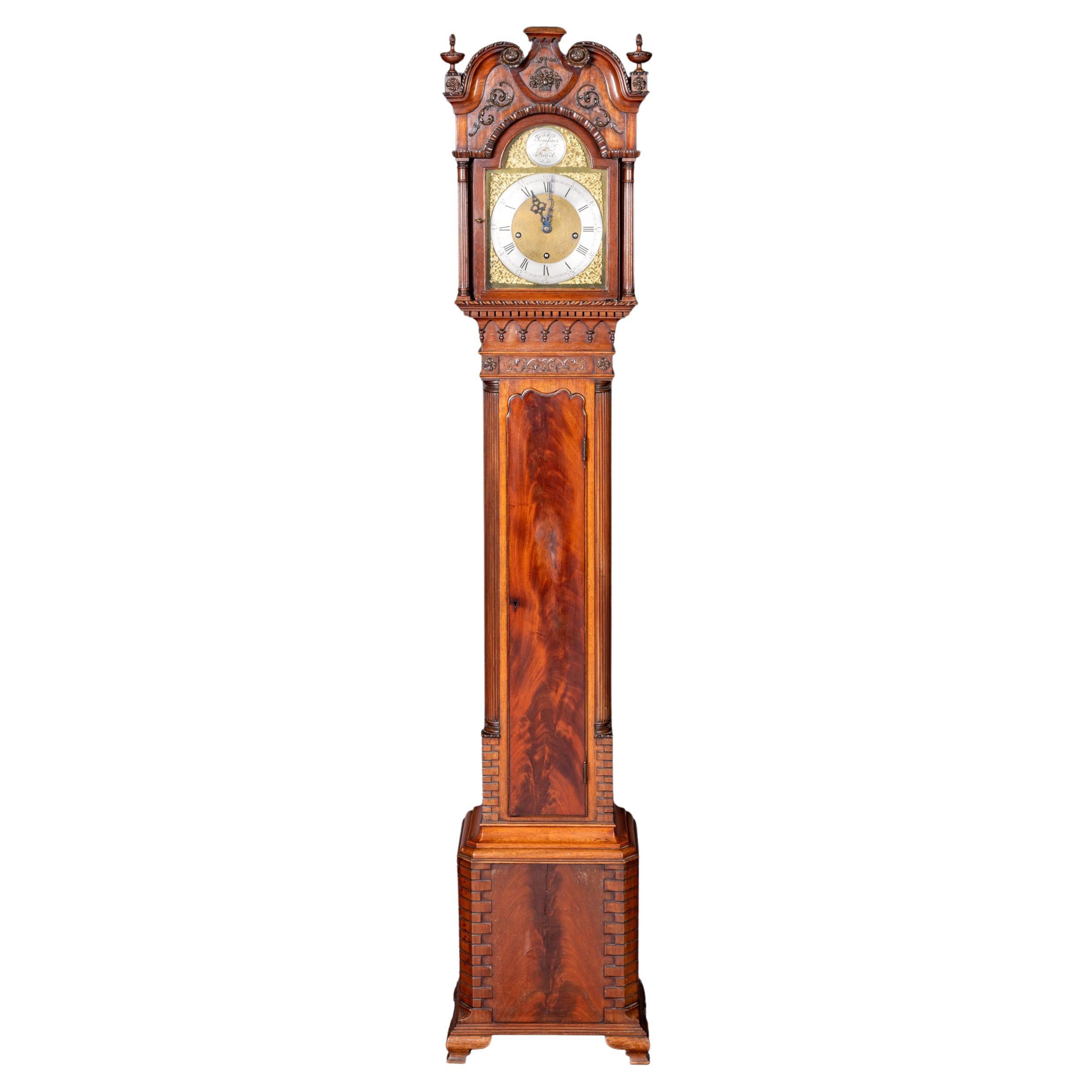 Edwardian English Chippendale Style Miniature Grandfather / Grandmother Clock