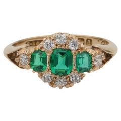 Antique Edwardian English Colombian Emerald Diamond Ring