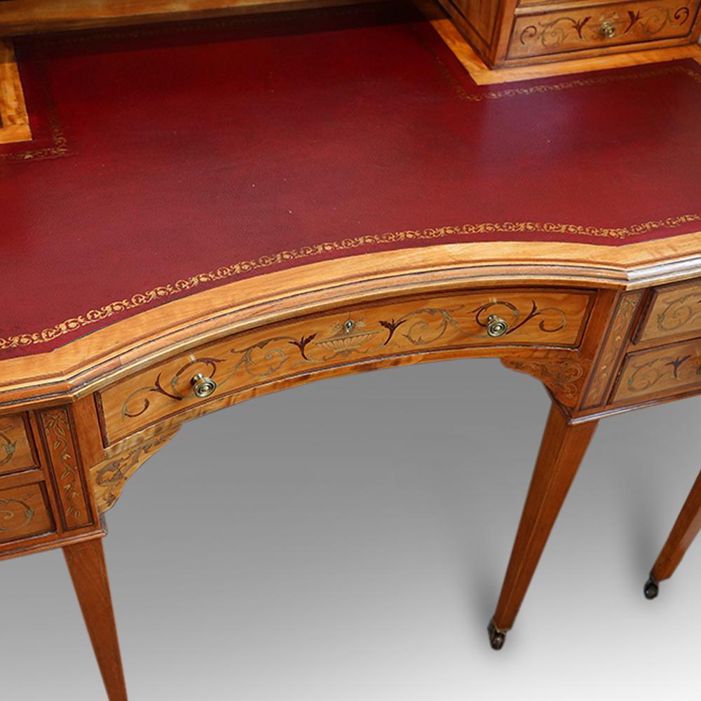 Edwardian English Country House Marquetry Inlaid Satinwood Desk, circa 1900 1