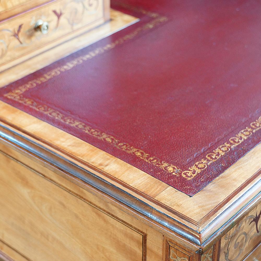 Edwardian English Country House Marquetry Inlaid Satinwood Desk, circa 1900 4