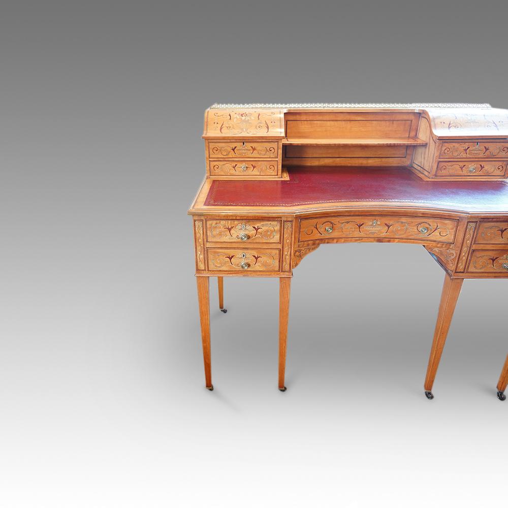 Edwardian English Country House Marquetry Inlaid Satinwood Desk, circa 1900 5