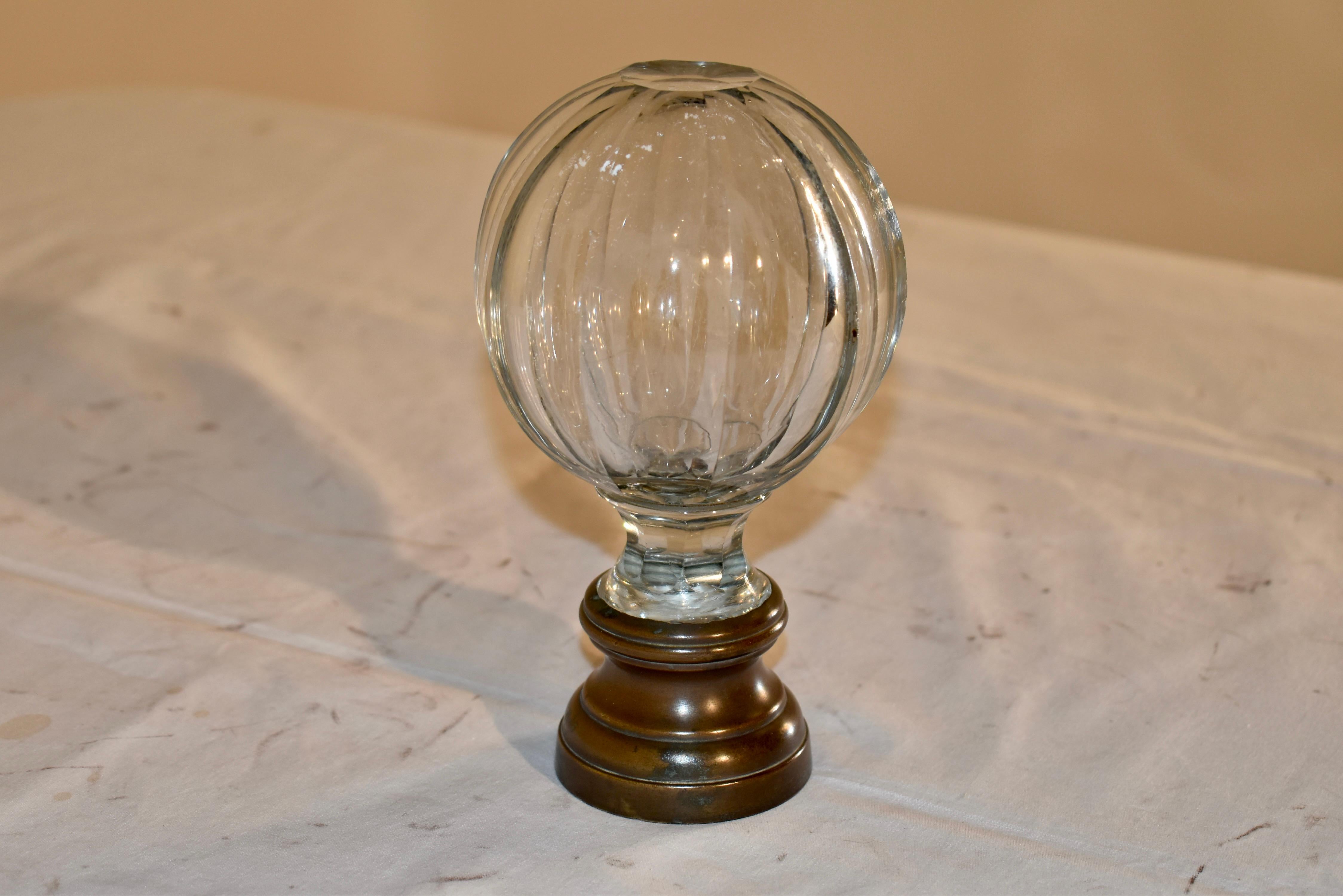 Early 20th Century Edwardian English Cut Crystal Newel Post with Bronze Base