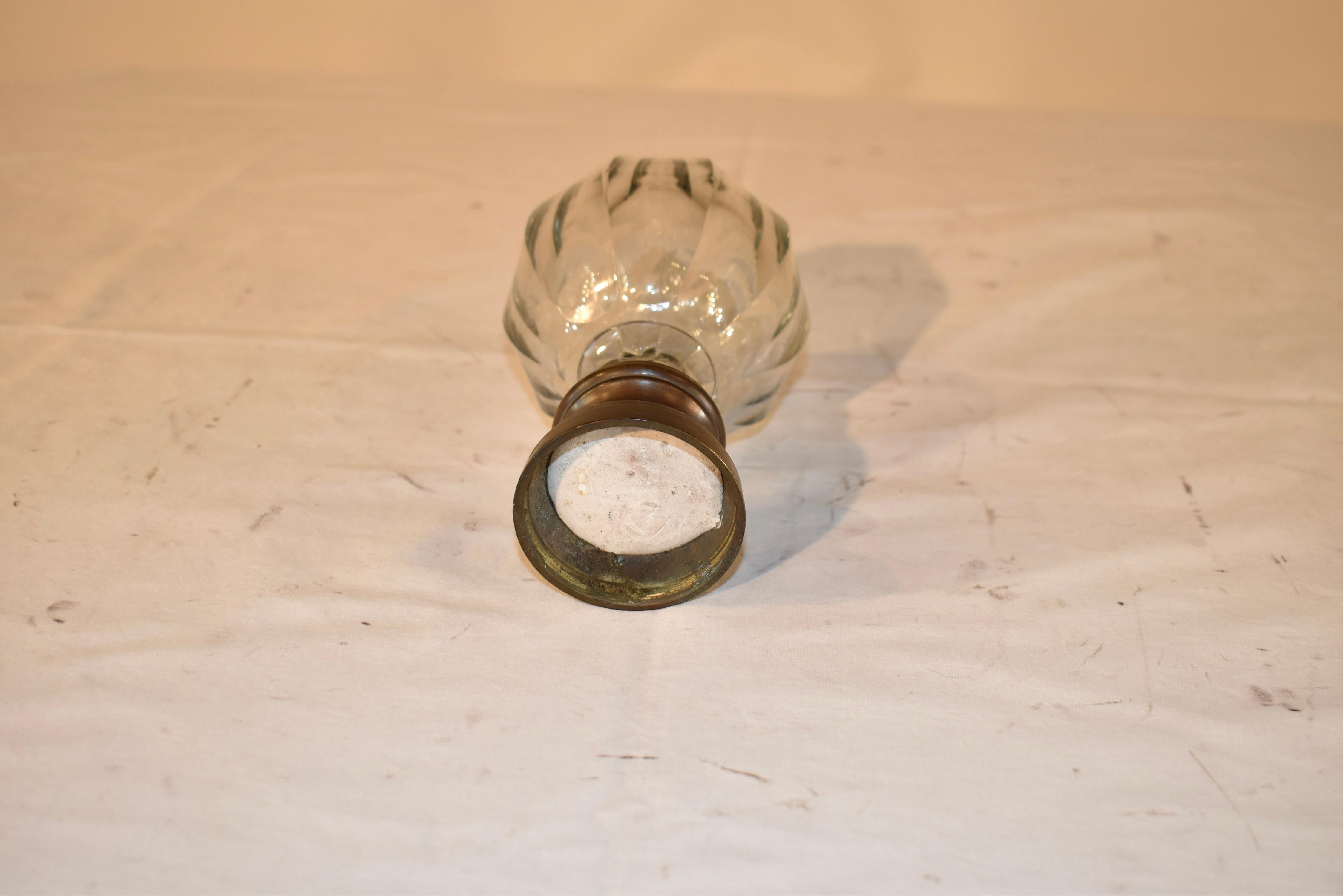 Edwardian English Cut Crystal Newel Post with Bronze Base 2
