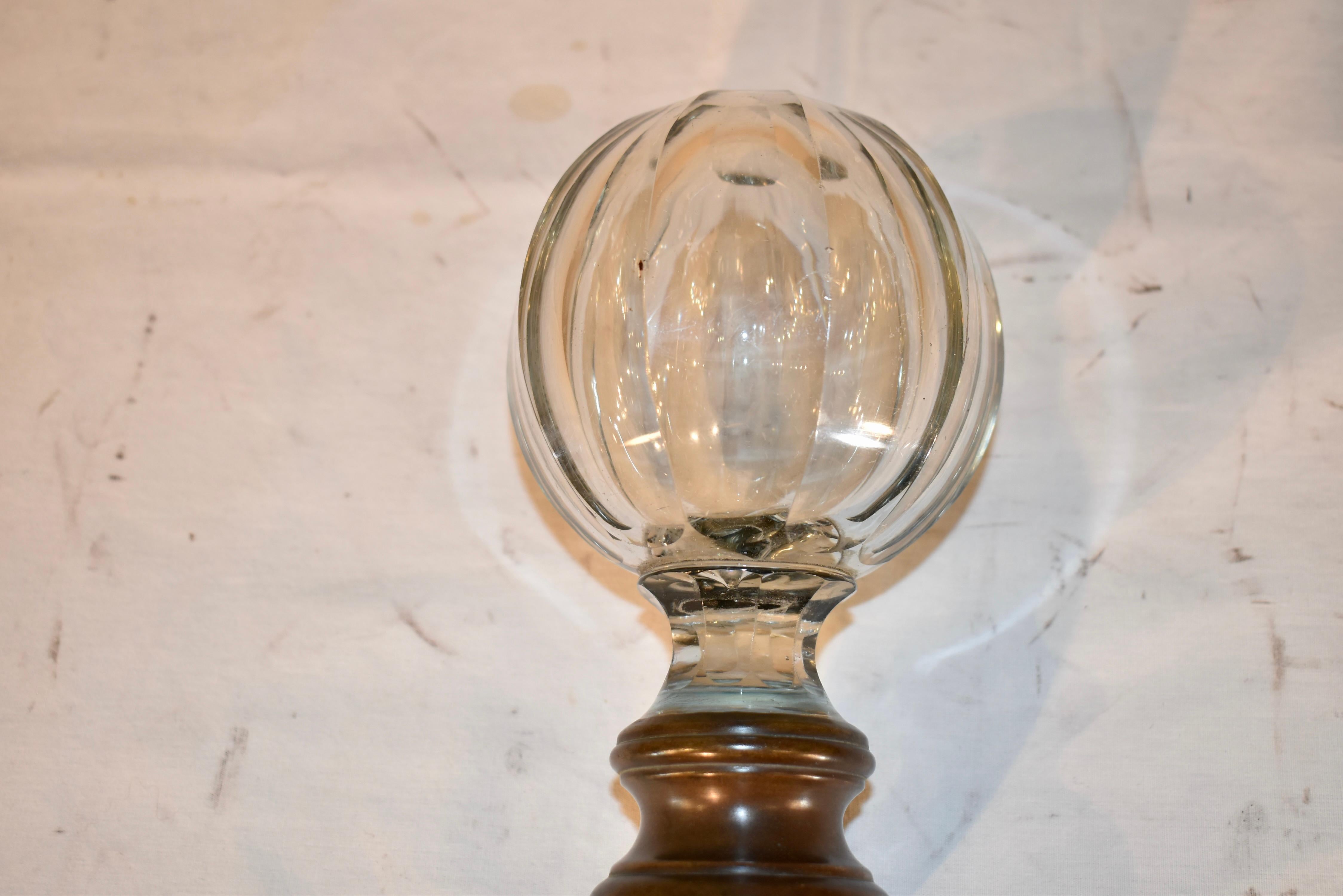 Edwardian English Cut Crystal Newel Post with Bronze Base 3