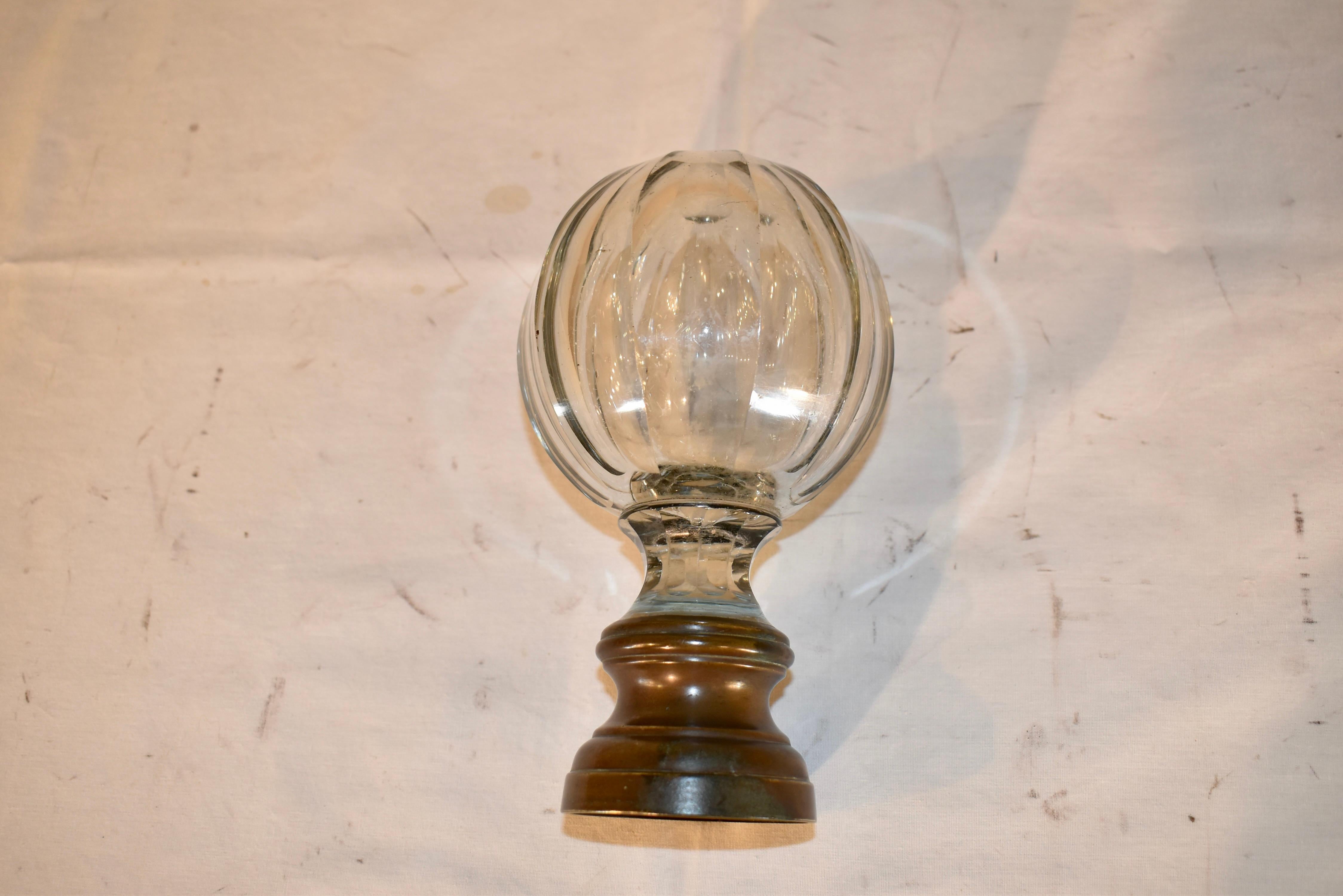 Edwardian English Cut Crystal Newel Post with Bronze Base 4