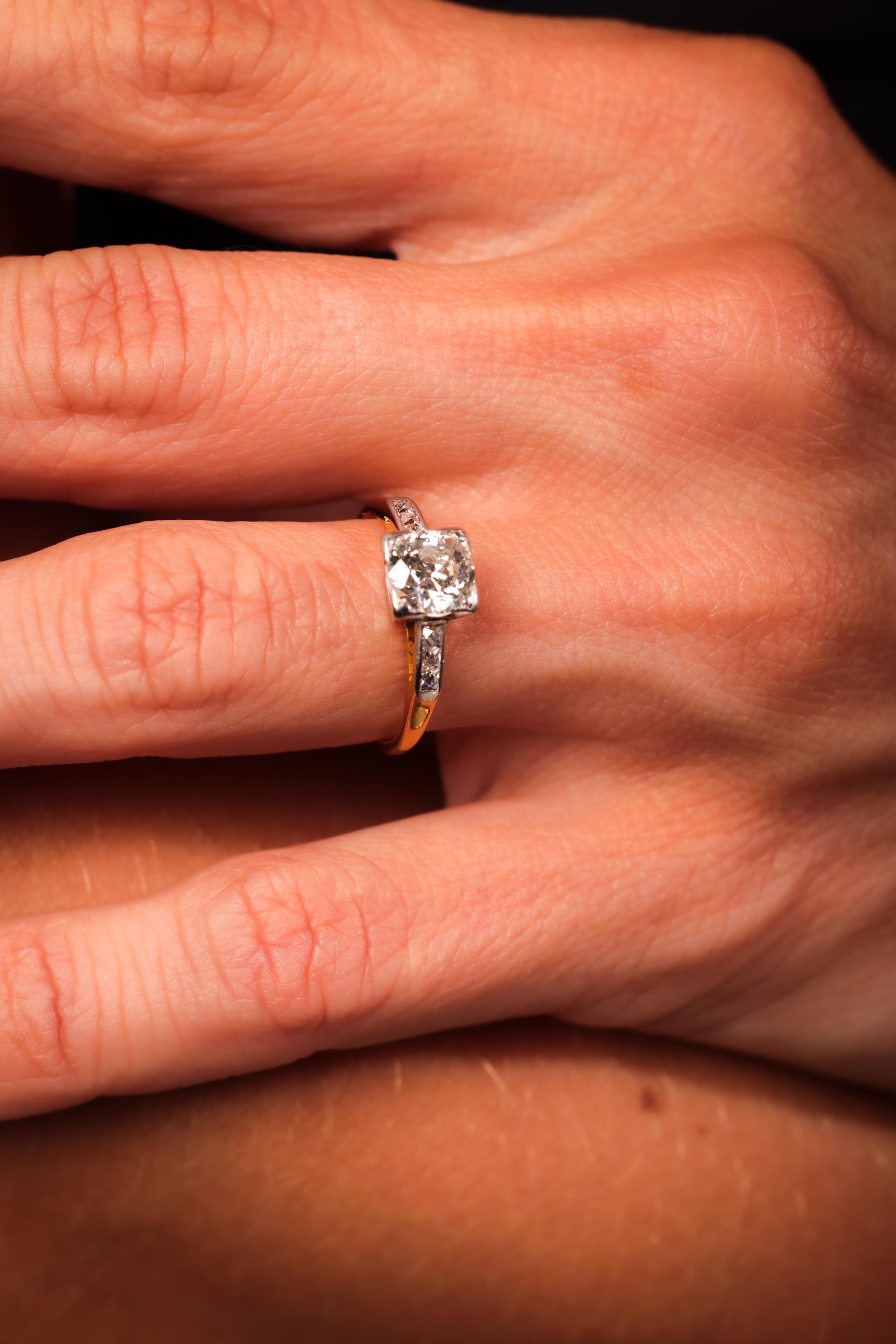 Edwardian English Diamond 18K Yellow Gold Engagement Ring In Excellent Condition In Beverly Hills, CA
