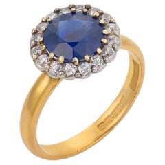Edwardian English GIA 2.45 carat no heat sapphire diamond 22k yellow gold ring
