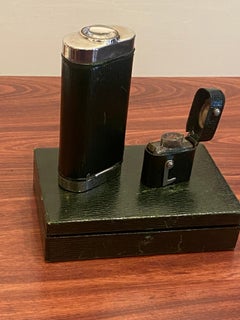 Edwardian English Leather Jewellery Box, Hinged Inkwell & Travel Toiletry Piece