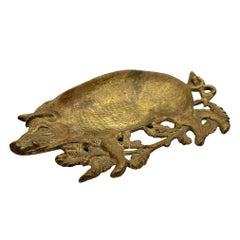 Edwardian English Made Solid Brass Wild Boar Pig Ring Tray