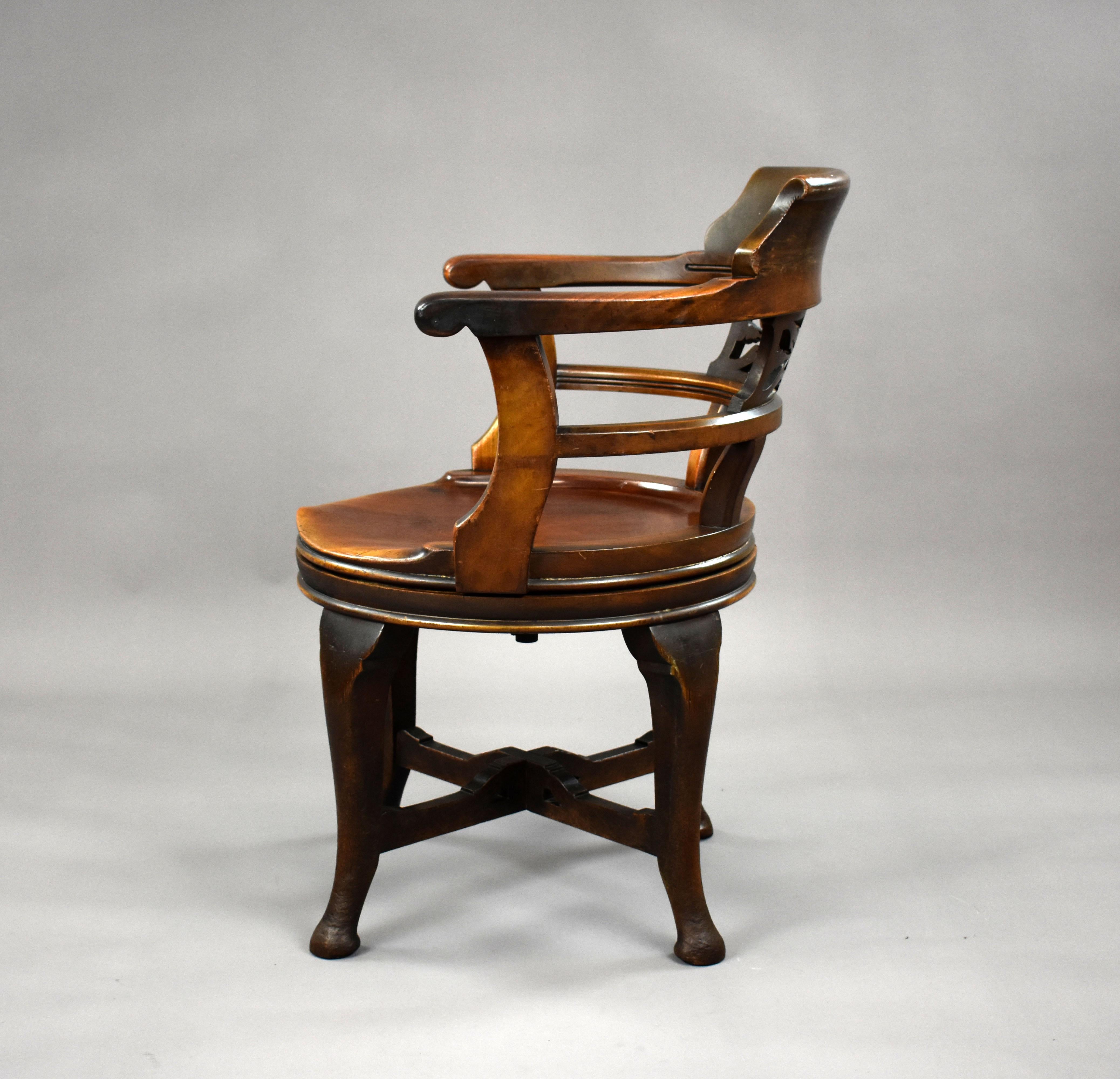 Edwardian English Mahogany Desk Chair For Sale 2