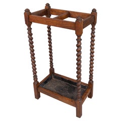Edwardian English Oak Barley Twist Umbrella Stick Stand, circa 1910