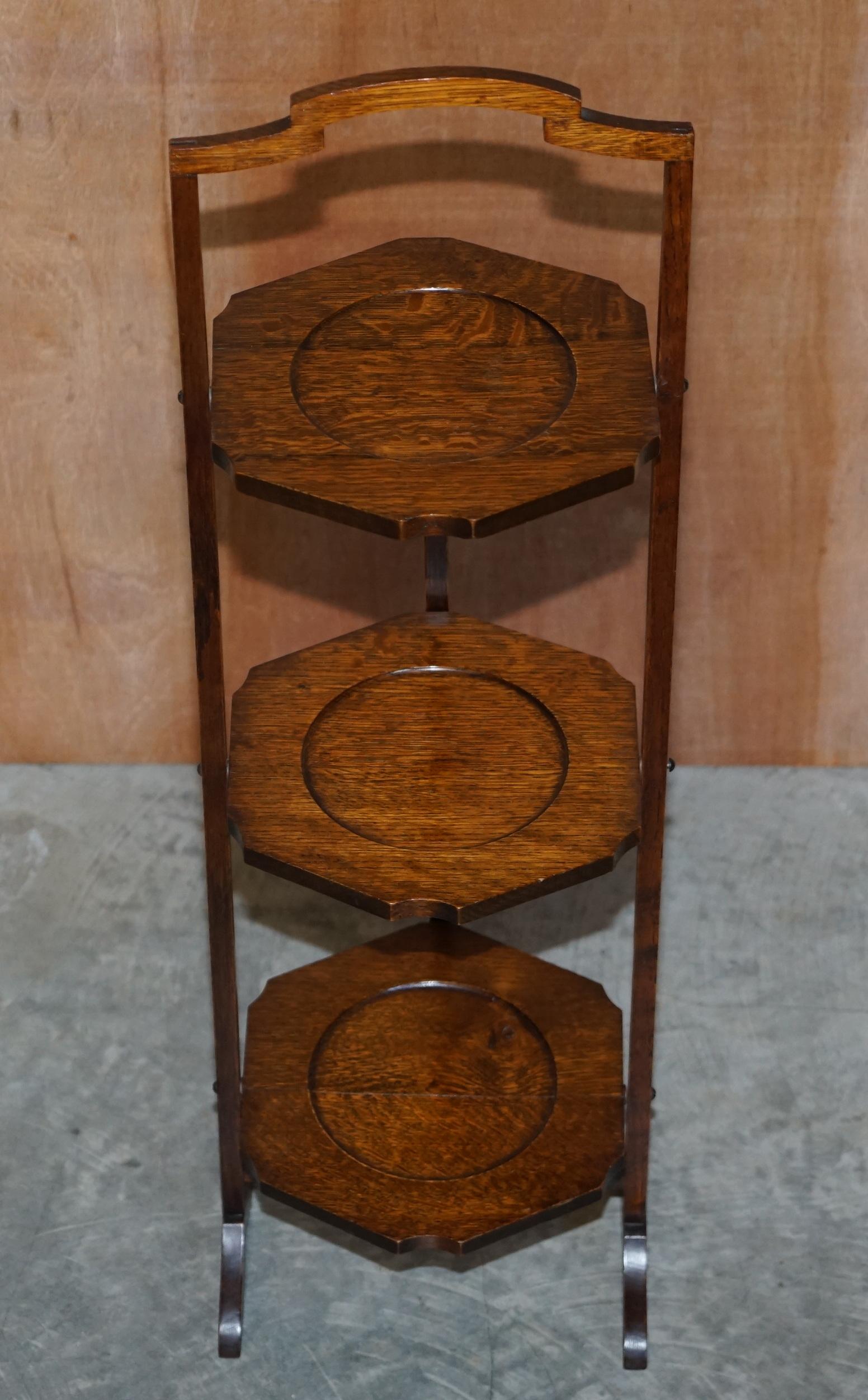 Hand-Crafted Edwardian English Oak Folding Whatnot Display Table or Cake Stand Lovely Patina