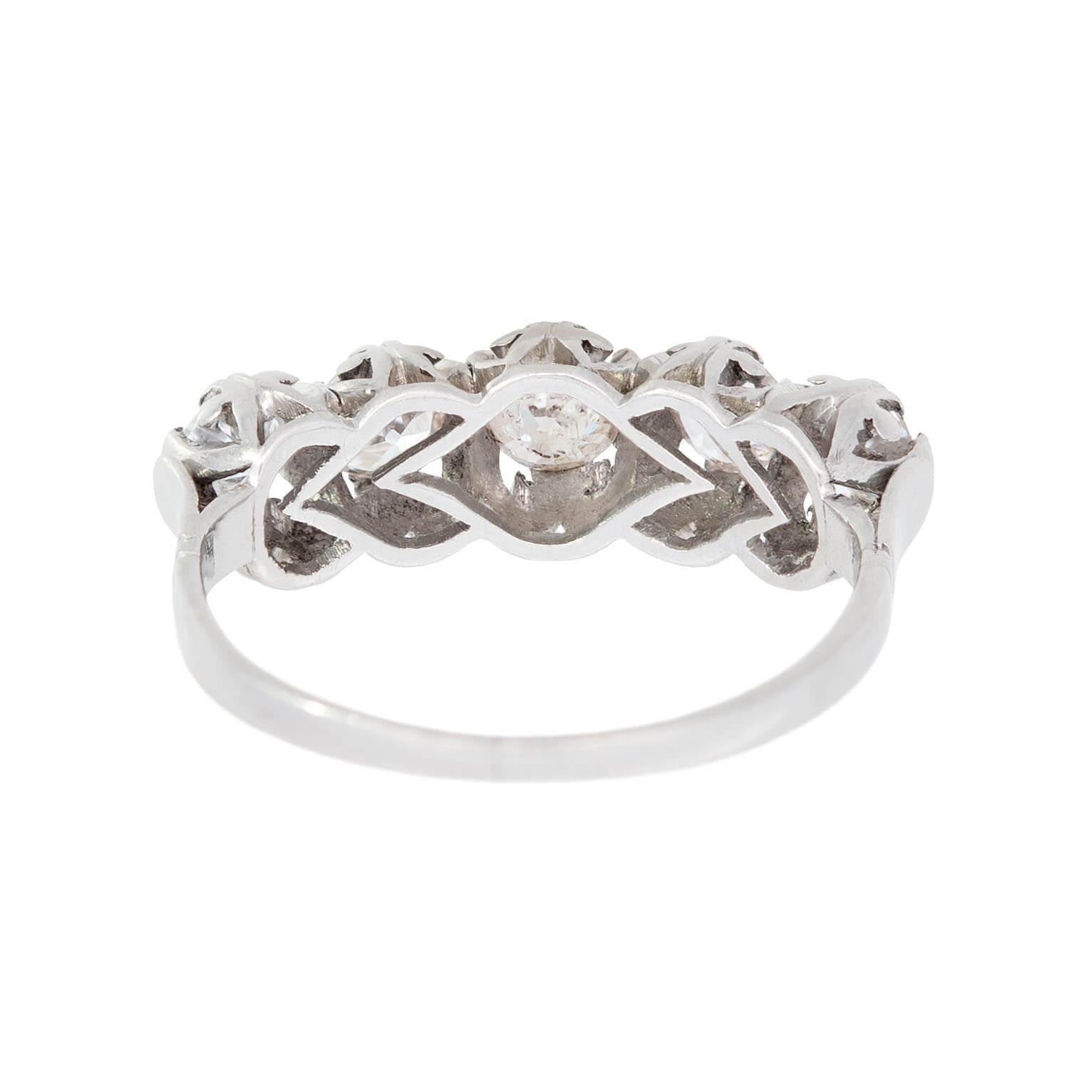 Edwardian English Platinum Diamond Five Stone Engagement Ring 1.20ctw For Sale 1