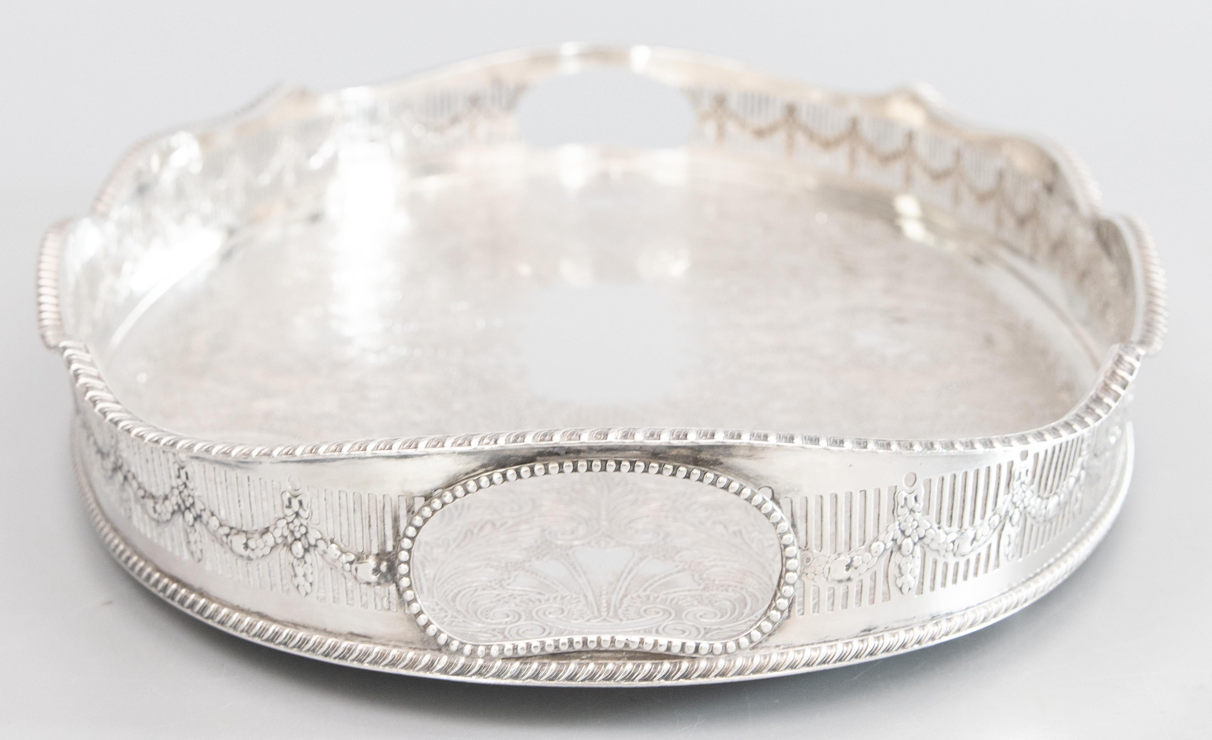20th Century Edwardian English Sheffield Silver Plate Scalloped Gallery Tray For Sale