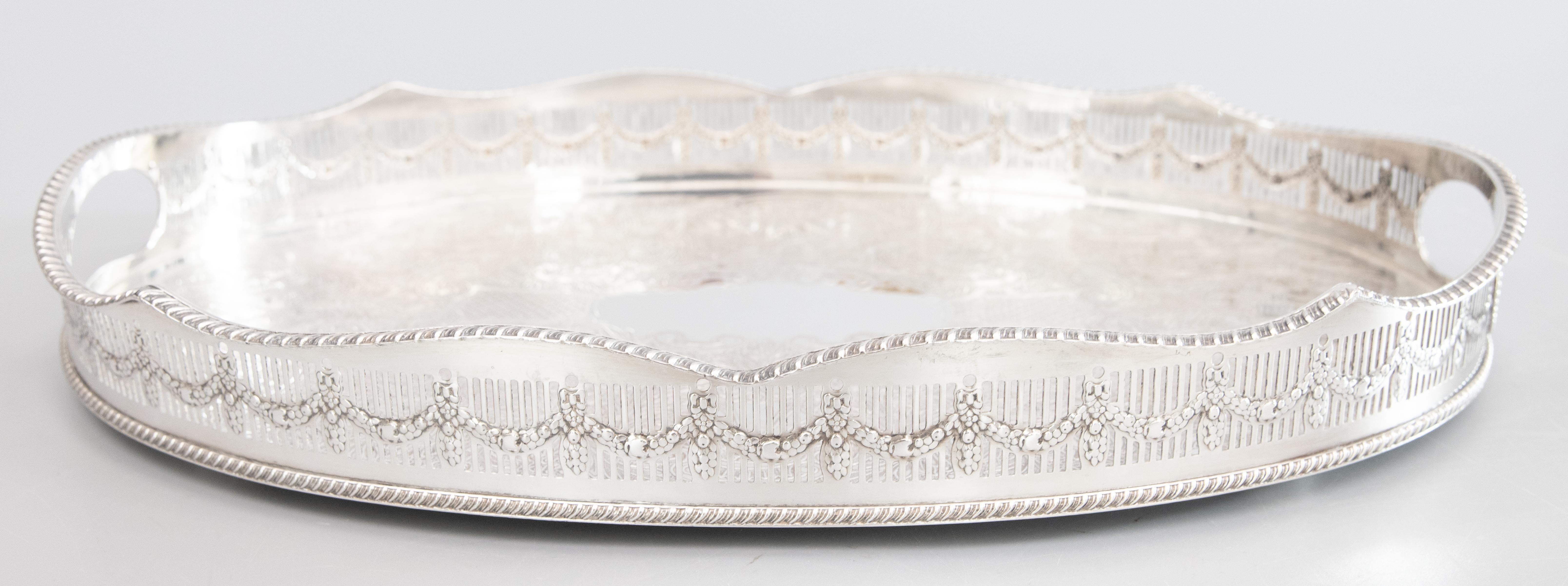 Edwardian English Sheffield Silver Plate Scalloped Gallery Tray For Sale 1