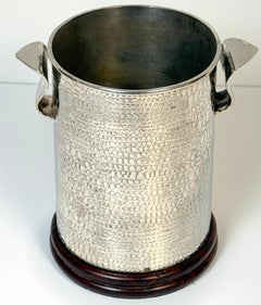 Edwardian English Silver-Plate Alligator Skin Motif Wine Coaster on Wood Base